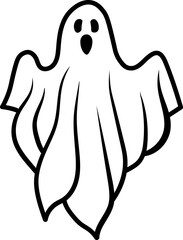 Illustration of funny cute flying ghost in cartoon style graphics. White colored Halloween ghost vector. 