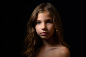 Studio portrait of a young cute girl in a low key on a black background