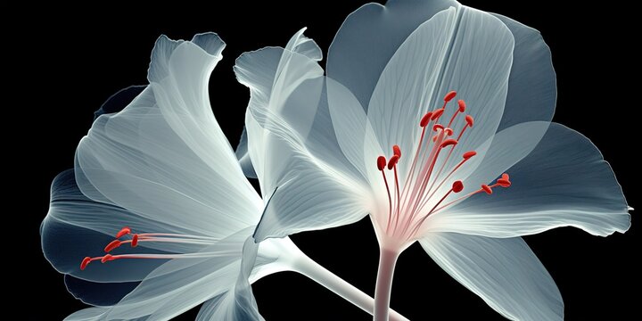 X-ray image of flower isolated on black.