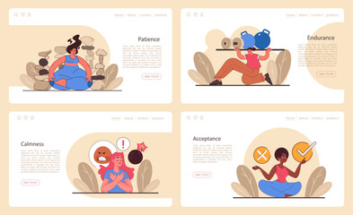 Patience set web banner or landing page. Calm person finding