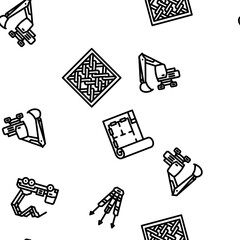 civil engineer construction vector seamless pattern thin line illustration
