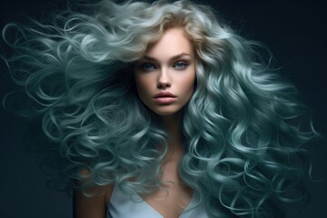 Fototapeta premium Photo of a beautiful woman with long wavy hair. Beauty, style and fashion concept