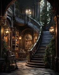 Fototapeta premium Christmas tree with lights in the cozy living room.