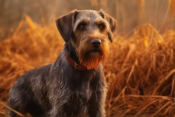 Young wirehaired hunting dog. Generative AI