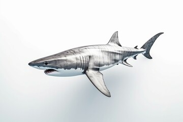 White shark alone on white backdrop, ready for top view. 3D visualization. Generative AI