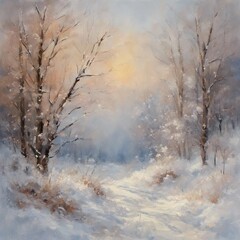 Obraz na płótnie Canvas beautiful winter landscape painting, impressionism, contemporary art, detailed