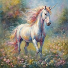 Obraz na płótnie Canvas beautiful mystical unicorn painting, impressionism, contemporary art, detailed