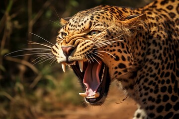 Leopard in aggression. Generative AI
