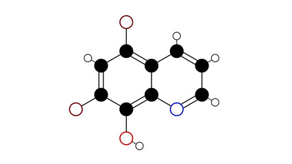 broxyquinoline molecule, structural chemical formula, ball-and-stick model, isolated image antiprotozoal agent