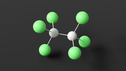 hexachloroethane molecule, molecular structure, perchloroethane, ball and stick 3d model, structural chemical formula with colored atoms