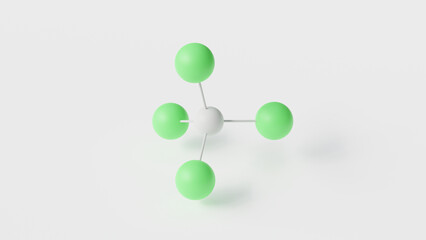 carbon tetrachloride molecule 3d, molecular structure, ball and stick model, structural chemical formula tetrachloromethane