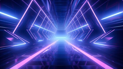  Futuristic tunnel with neon lights in 3d