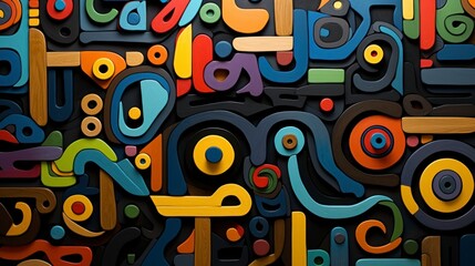 Abstract artwork with wood effect colored shapes and lines
