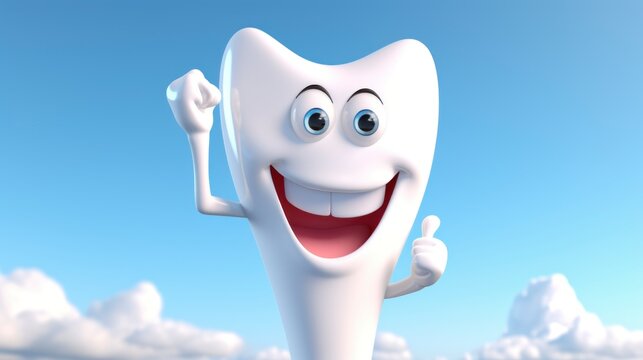  Happy white tooth cartoon character with thumbs up