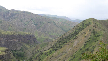 Fototapeta na wymiar View of the Geghama mountains from the Temple of Garni in Armenia.