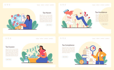 Tax optimization web banner or landing page set. Financial efficiency,