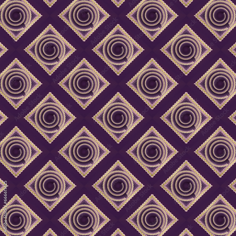Poster abstract digital illustration of a corrugated pattern with a golden border. 3d rendering