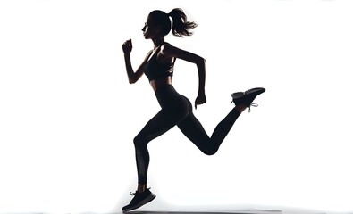 Fototapeta na wymiar Silhouette of running sporty young girl in sportswear