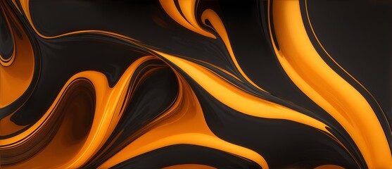 Orange and gold abstract luxury wavy liquid in plain black background from Generative AI
