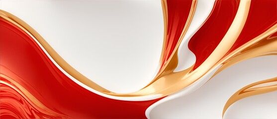 Red and gold abstract shiny luxury wavy liquid in plain white background from Generative AI
