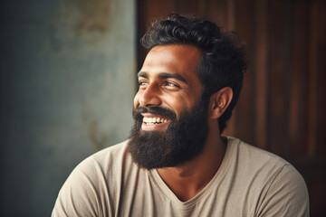 Smiling South Asian Bearded Male - obrazy, fototapety, plakaty