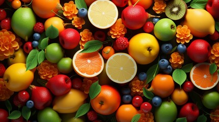 colorful fruits and vegetables background ai generated