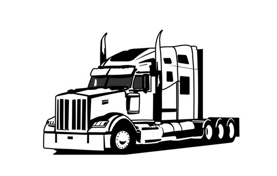 The black and white illustration of an American truck, symbolizing reliability and strength, reflects the finest quality in the automotive industry.