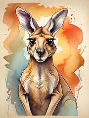 Watercolor Kangaroo. Generative AI