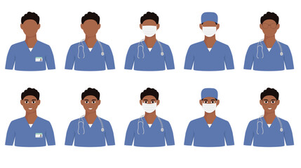 Dark skin male doctor in blue uniform