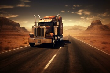 The truck races on the road. Generative AI