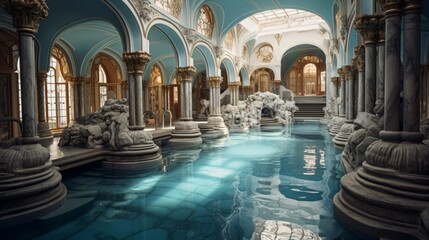 thermal bath in old historical building ai generated