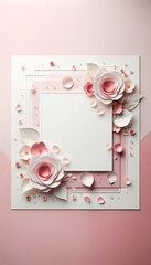 Delicate rose petals scattered gracefully on a soft pink backdrop, creating an inviting space for text or overlays, ideal for Valentine's Day promotional endeavors.