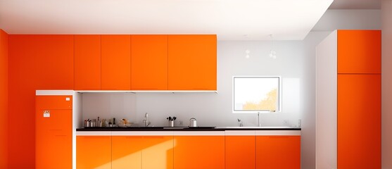 Orange minimalist empty modern kitchen interior. from Generative AI