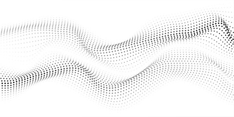 Dotted halftone waves. Abstract liquid shapes, wave effect dotted gradient texture waves isolated vector symbols set. Halftone graphic dots waves.