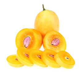 Sweet Marian plum thai fruit isolated on white background (Mayongchid Maprang Marian Plum and Plum Mango,Thailand)