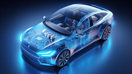 Efficiency Meets Elegance, 3D Render of a Futuristic Electric Car, A Vision of Tomorrow's Roads - obrazy, fototapety, plakaty