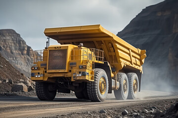 Robust Mining Truck in Action, Extracting Coal from the Depths, a Gritty Display of Industrial Power and Resource Harvesting