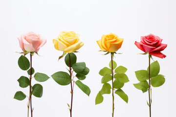 Blossoming Beauty: Rose Flower's Stages Unfold in a Dance of Elegance on White