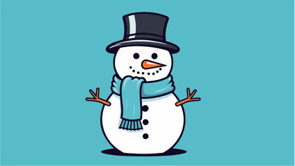 Bonhomme de neige mignon et souriant avec écharpe, carotte et chapeau, ia générative