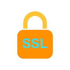 Lock with SSL inscription line icon. Cryptographic protocol, secure communication, encryption, email. Vector color icon on white background for business and advertising
