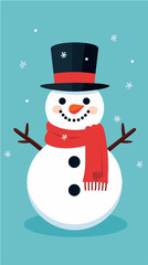 Bonhomme de neige souriant avec chapeau et écharpe, IA générative