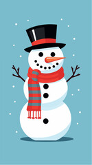 Bonhomme de neige souriant avec chapeau et écharpe, IA générative