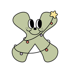 Letter x cute  60s 70s groovy retro vintage smiley snowman tree letter font  winter alphabet christmas xmas festive