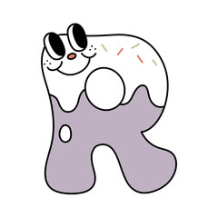 Letter r cute  60s 70s groovy retro vintage smiley snowman letter font  winter alphabet christmas xmas festive