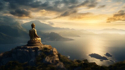 Picture of Buddha looking at The city below and the landscape below