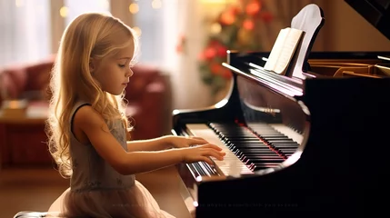 Fotobehang Girl playing piano made with Ai generative technology, Person is fictional © Jixster