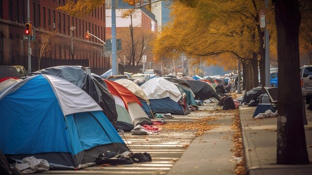 Tents in the street/homeless crises made with Ai generative technology