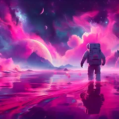 Foto op Plexiglas Astronaut discovering pink planet © BillyMakes