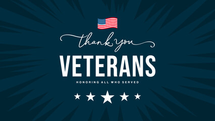 Thank you Veterans, Honoring all who served, USA, Veterans day thank you, cards, thank you Veterans text with American flag for social media, header, vintage, veterans day banner, vector, printable