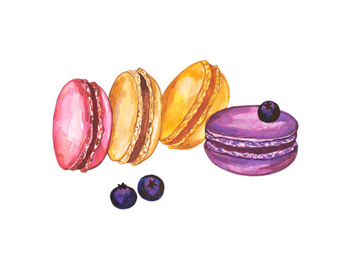 Watercolor macarons set. Colored hand-drawn image